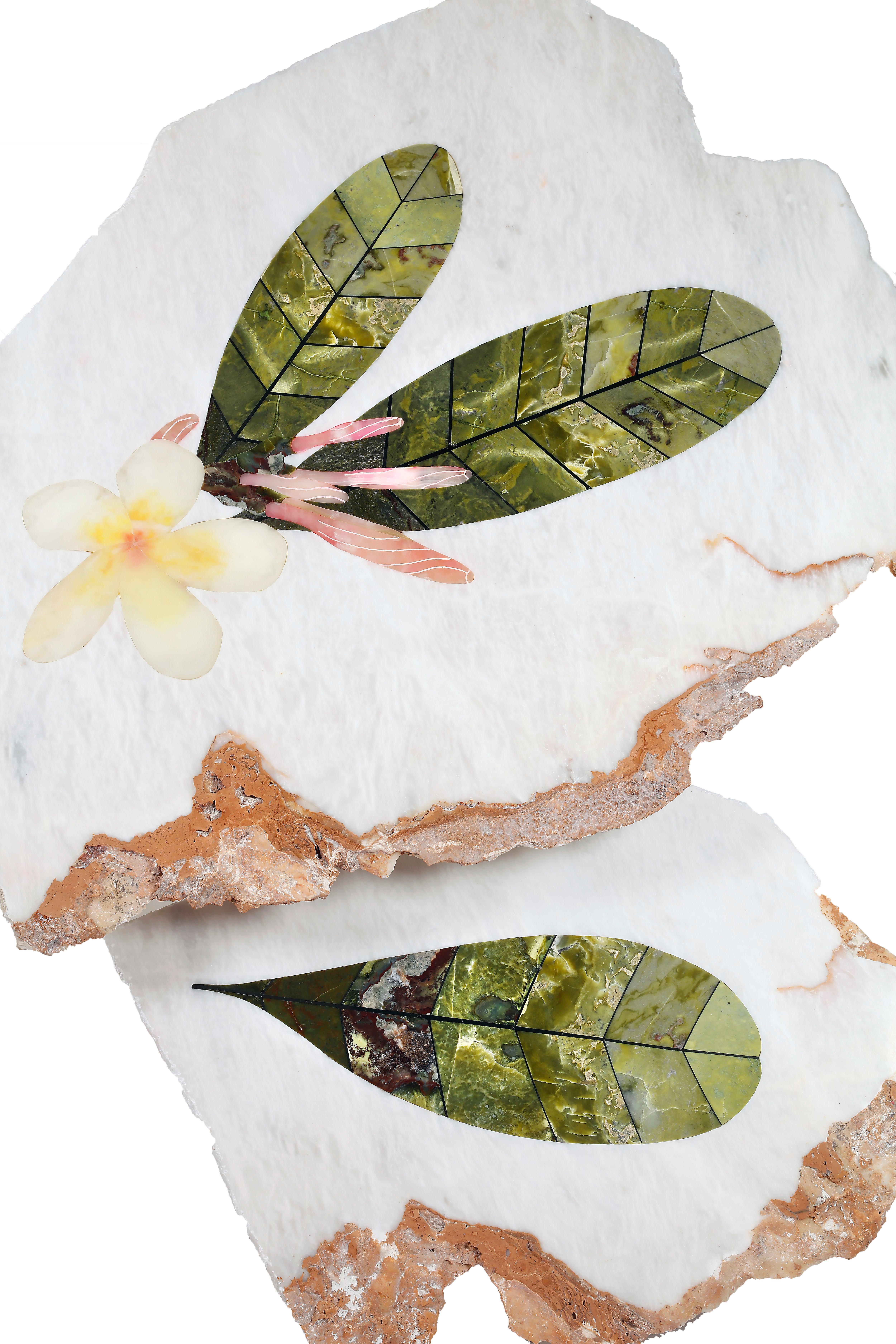 Pakistani 21st Century Nesting Tables Serpentine Onyx Marble Inlay Semi Precious White For Sale