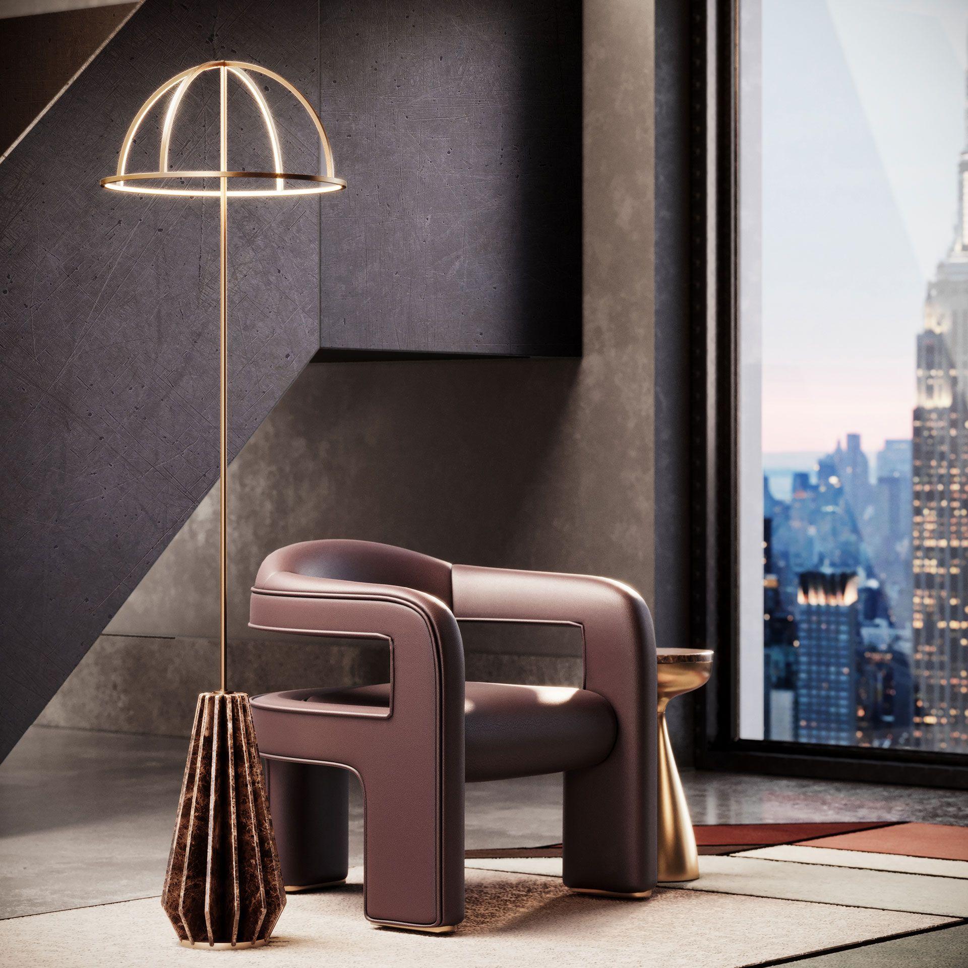 Lampada da terra Nevada del XXI secolo in marmo, ottone e led Made in Portugal di Porus Studio A in vendita 2