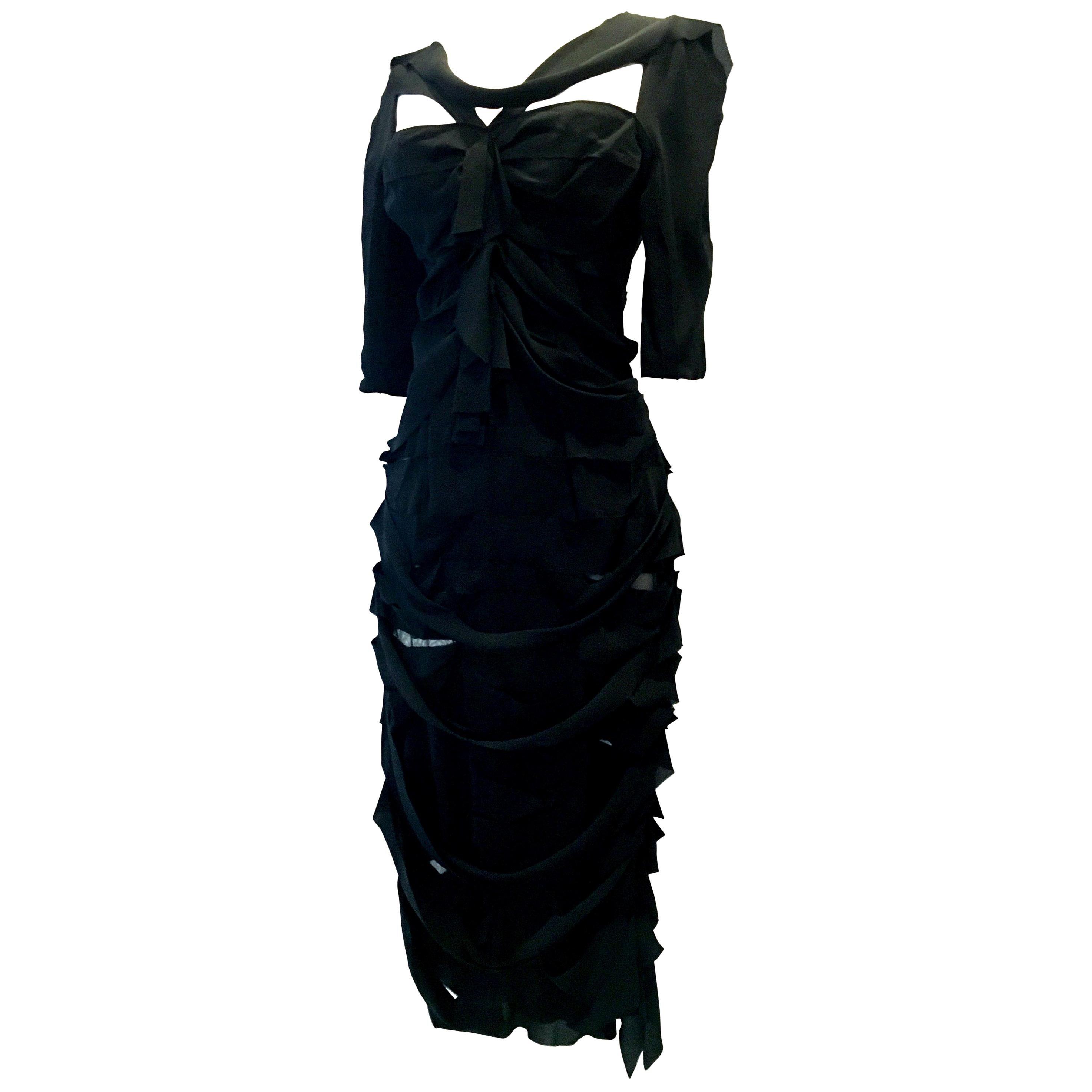 21st Century & New Black Silk Dress By, Nina Ricci Paris In New Condition For Sale In West Palm Beach, FL