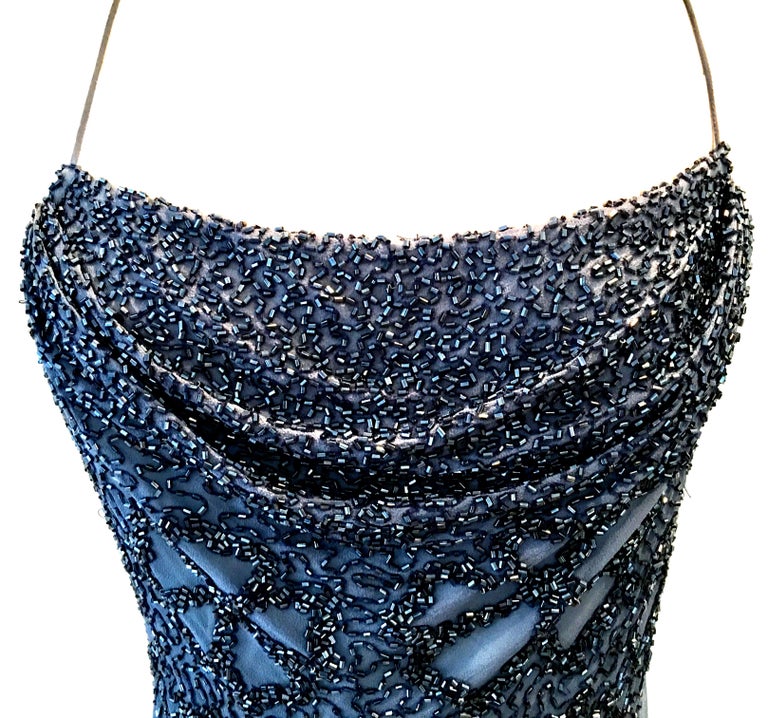 21st Century and New Blue Ombre Hand Beaded Evening Gown By, Aidan ...