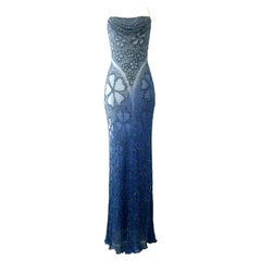 21st Century 
New Blue Ombre Hand Beaded Evening Gown By, Aidan Mattox-Size 6