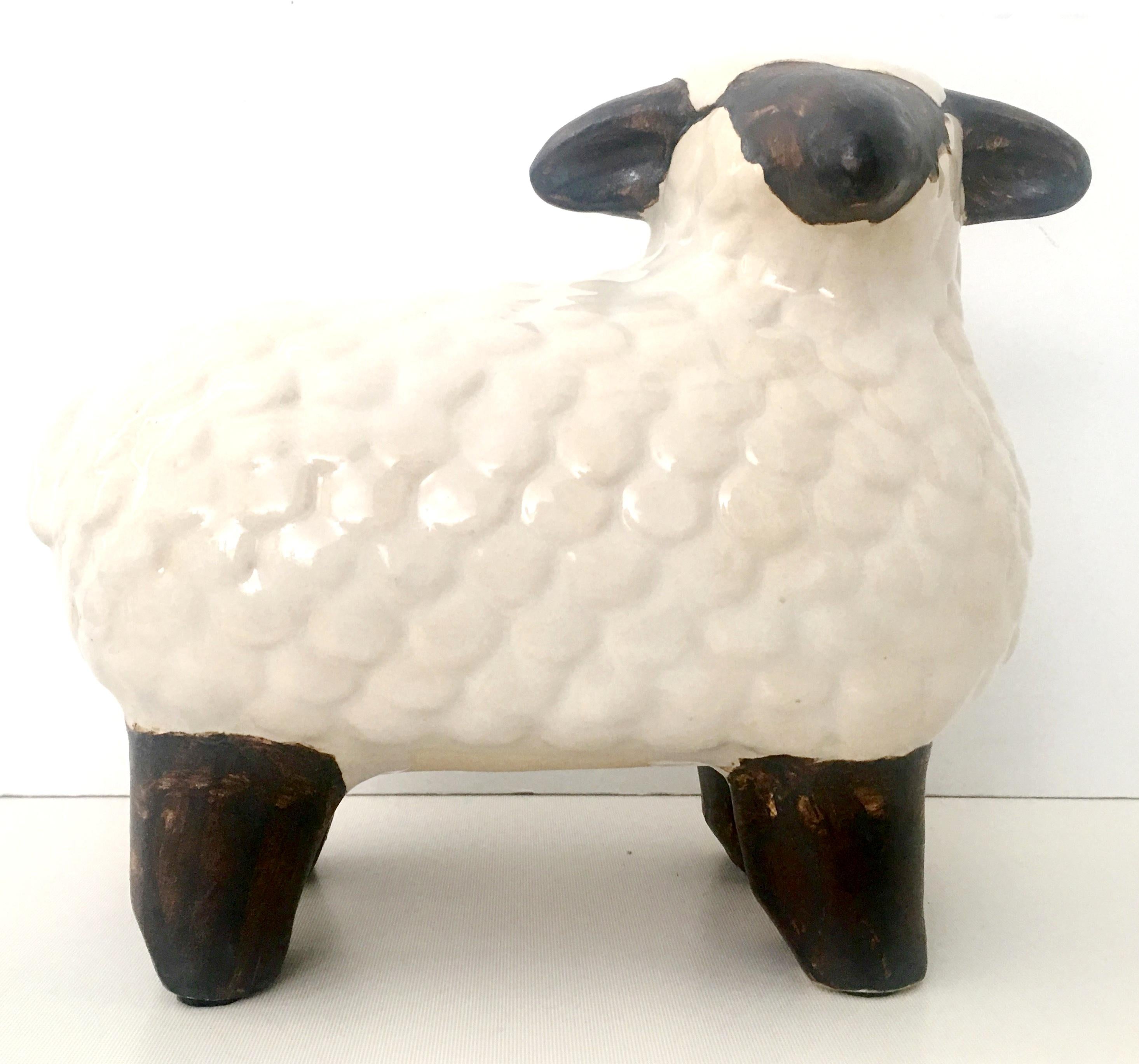 21st Century & New Ceramic Glaze Hand-Painted Lamb Sculpture In Excellent Condition For Sale In West Palm Beach, FL
