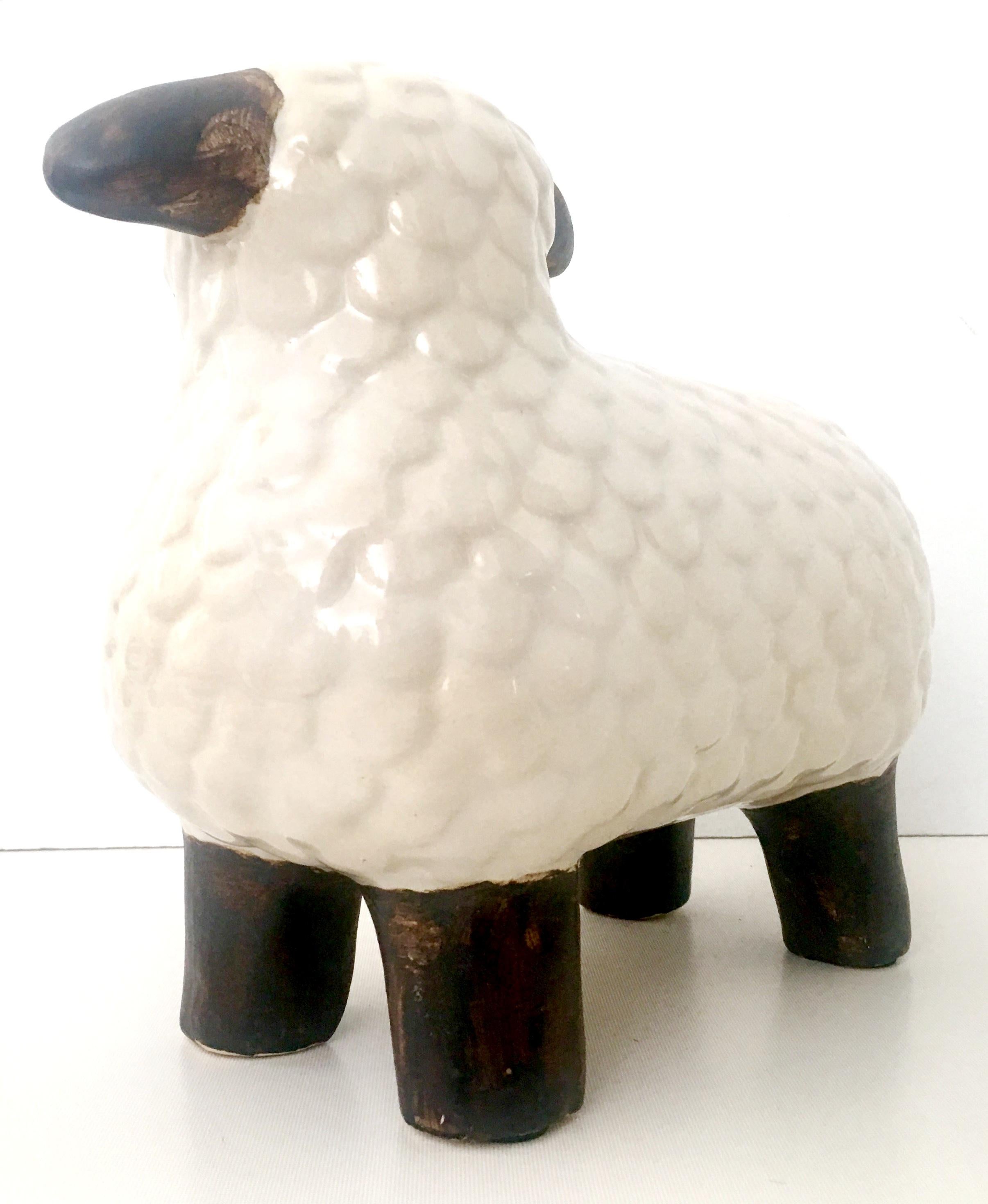 Contemporary 21st Century & New Ceramic Glaze Hand-Painted Lamb Sculpture For Sale