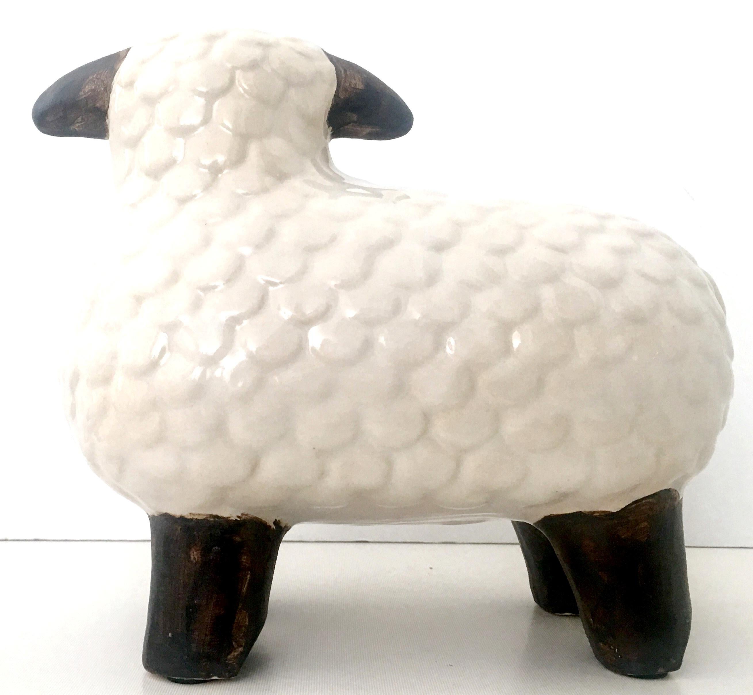 21st Century & New Ceramic Glaze Hand-Painted Lamb Sculpture For Sale 1
