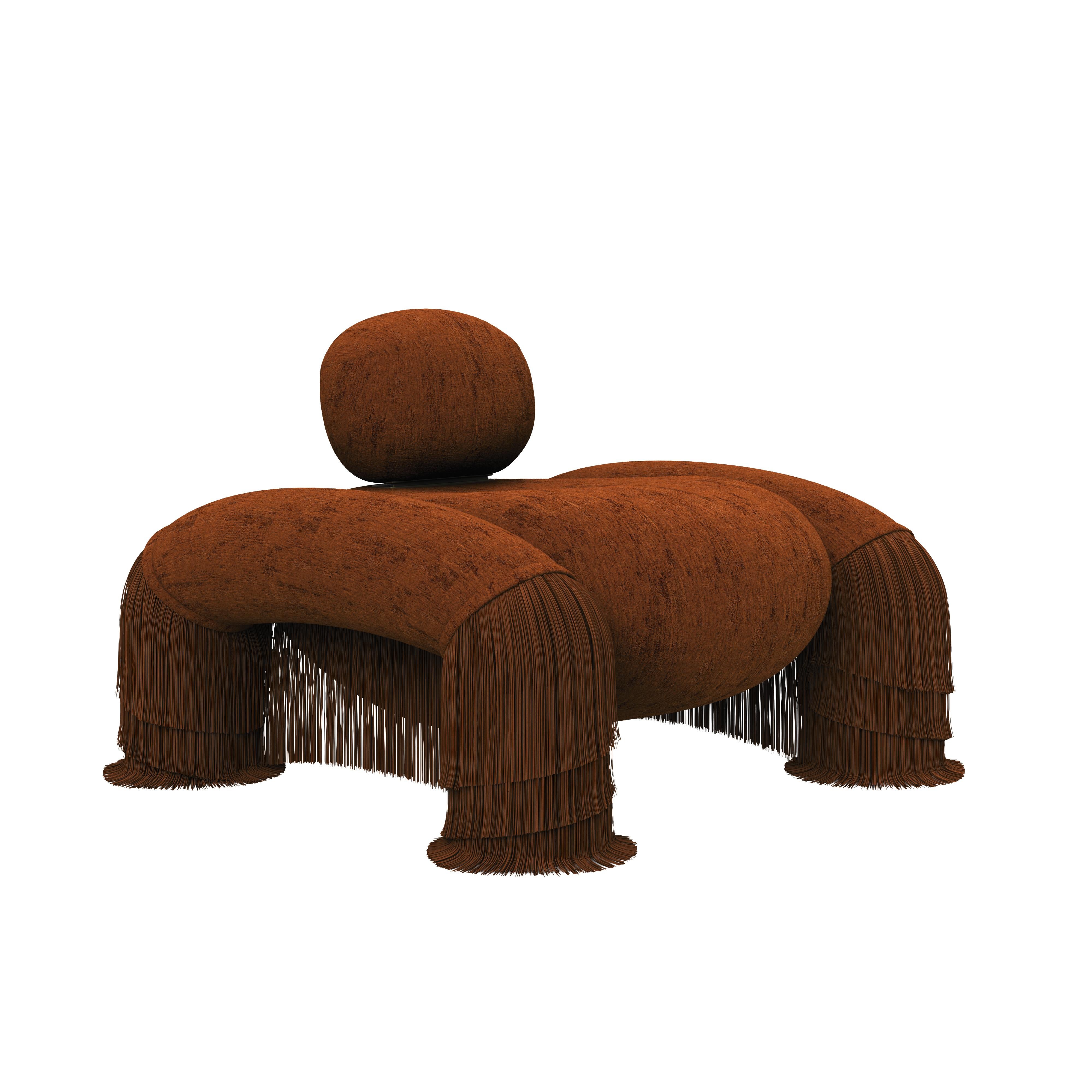 Velvet 21st Century New Collection Odessa Fringes Armchair Made in Portugal by Ottiu For Sale