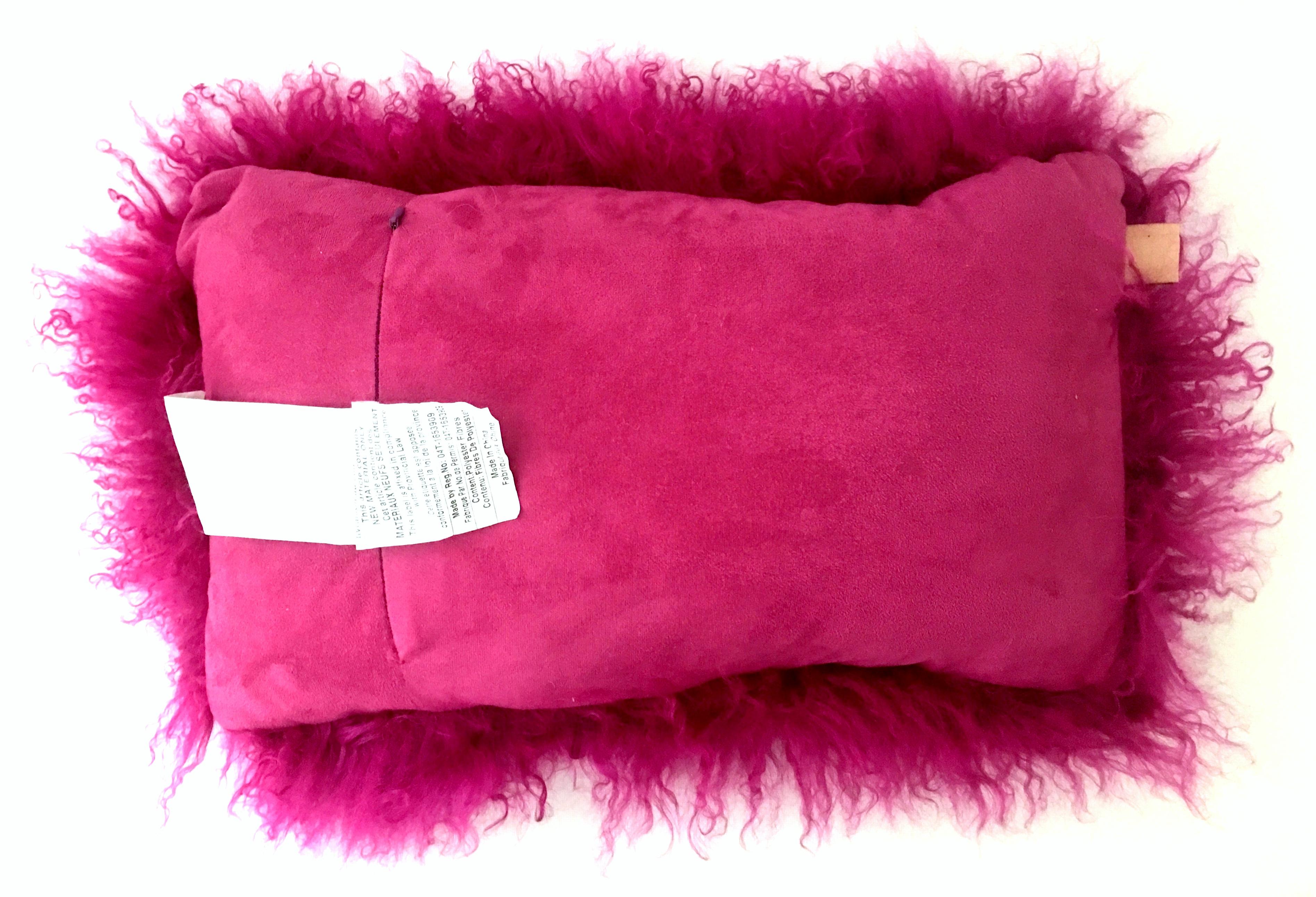 21st Century and New Fuchsia Wool Fur Curly Long Hair Lumbar Pillow by, Auskin In Excellent Condition In West Palm Beach, FL