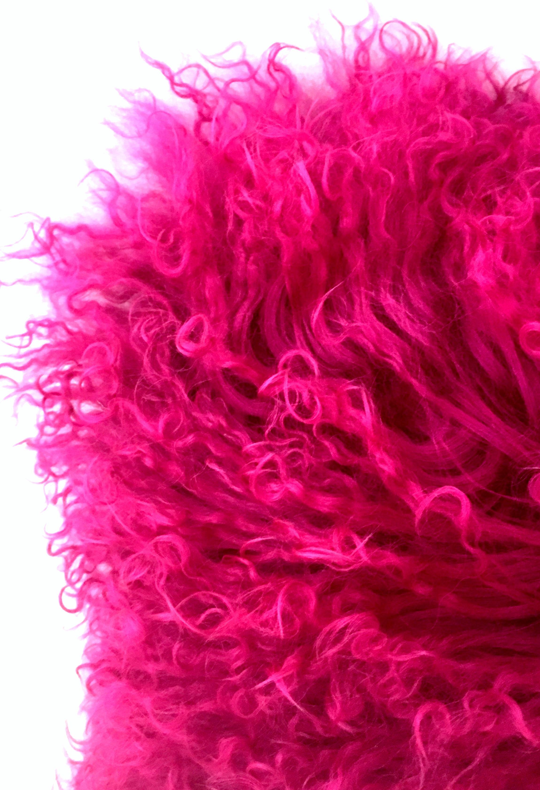 Fabric 21st Century and New Fuchsia Wool Fur Curly Long Hair Lumbar Pillow by, Auskin