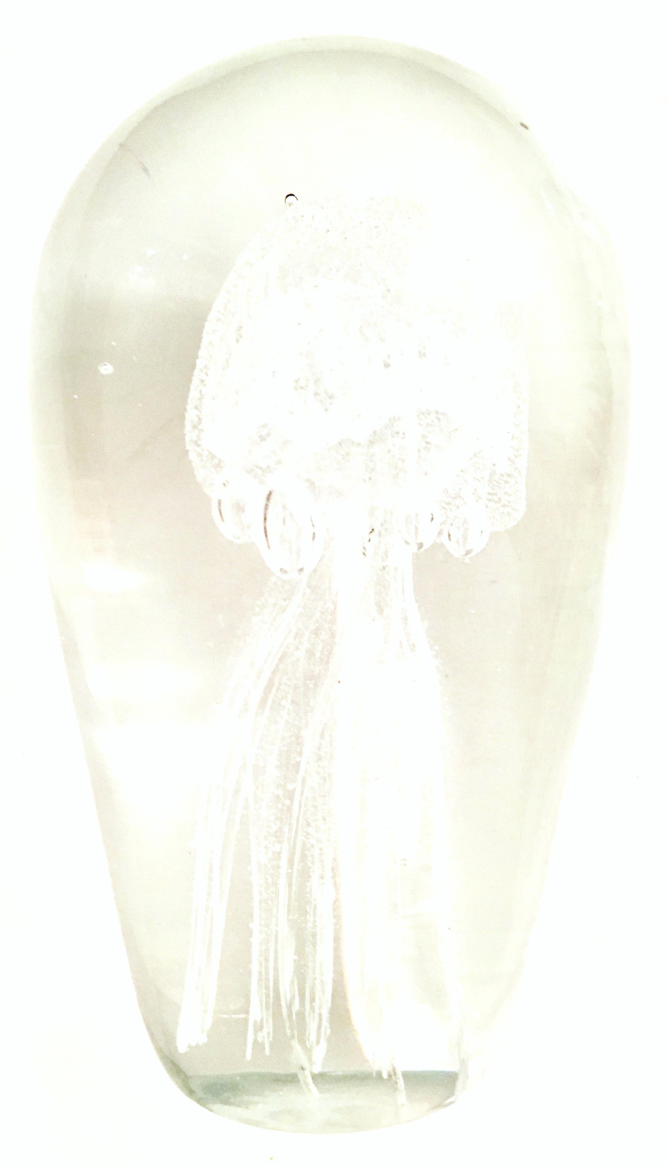 21st Century & New Modern Blown Glass White Cased Jellyfish Sculpture.