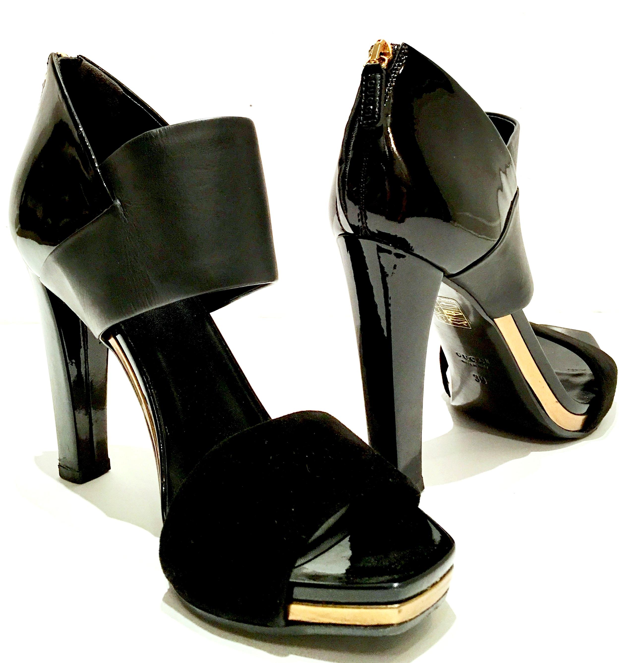 Black 21st Century & New Italian Leather Platform Sandals By, Gucci