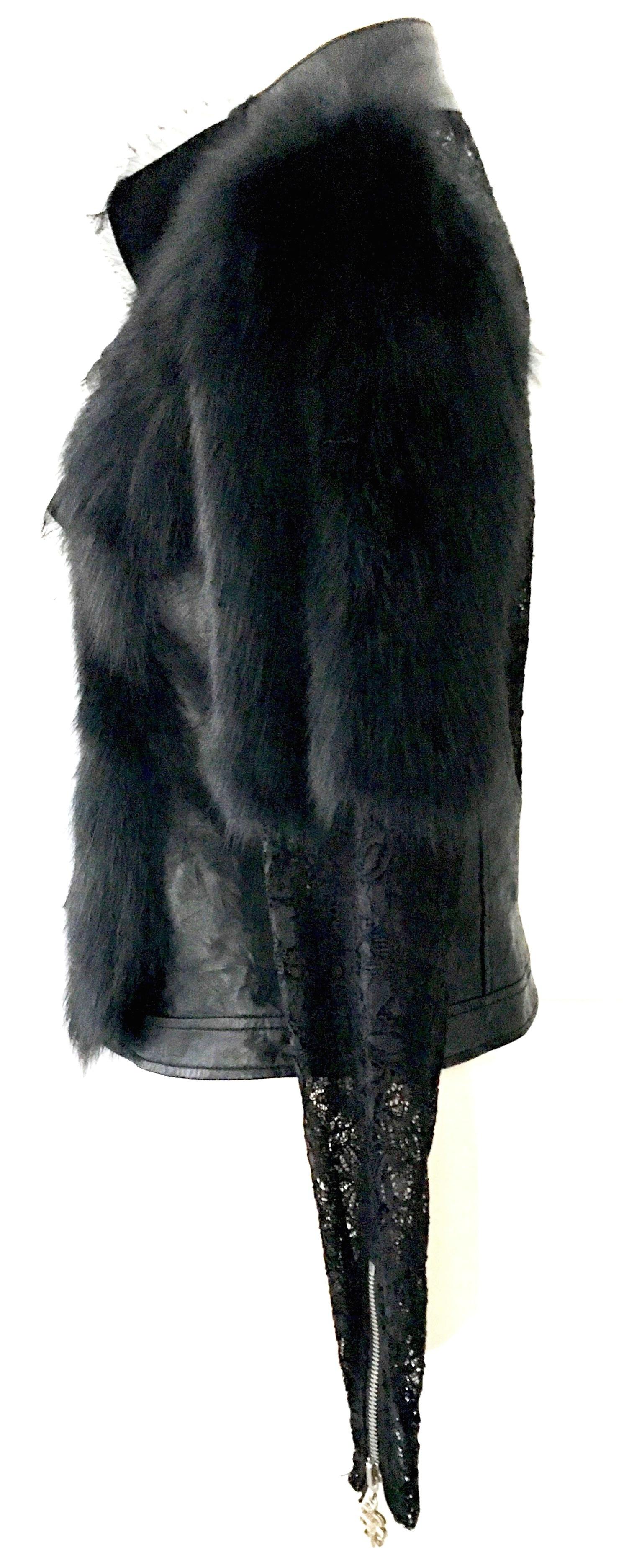 Black 21st Century New Leather Fox Fur & Lace Shirt Or Jacket By, Royal Underground