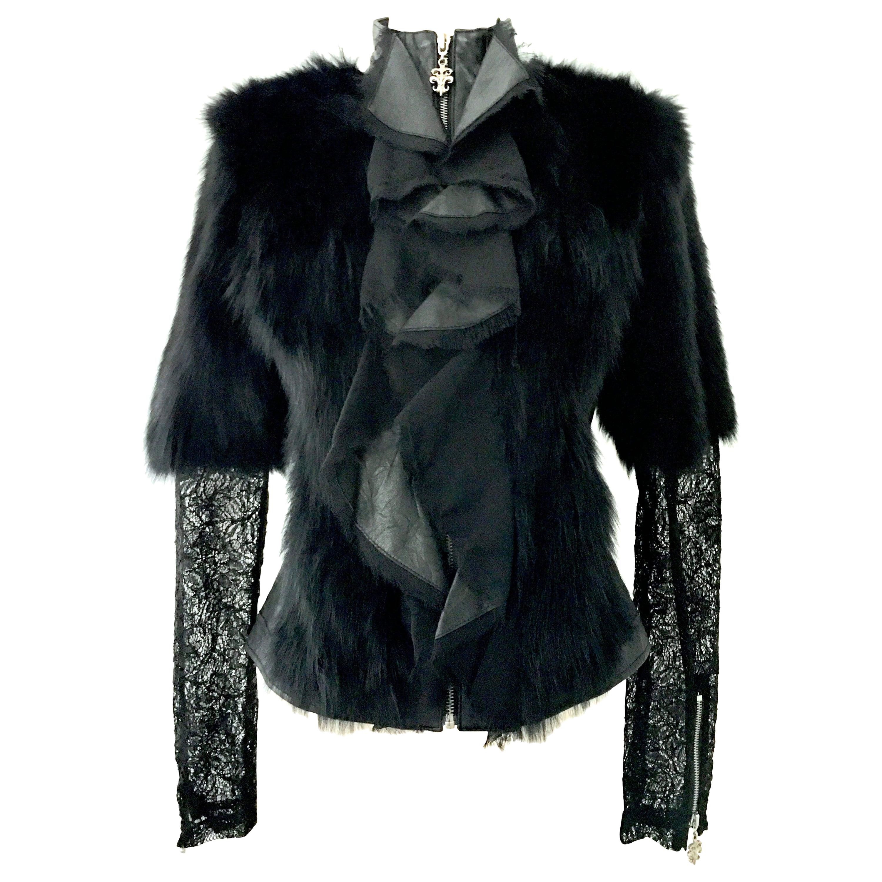 21st Century New Leather Fox Fur & Lace Shirt Or Jacket By, Royal Underground