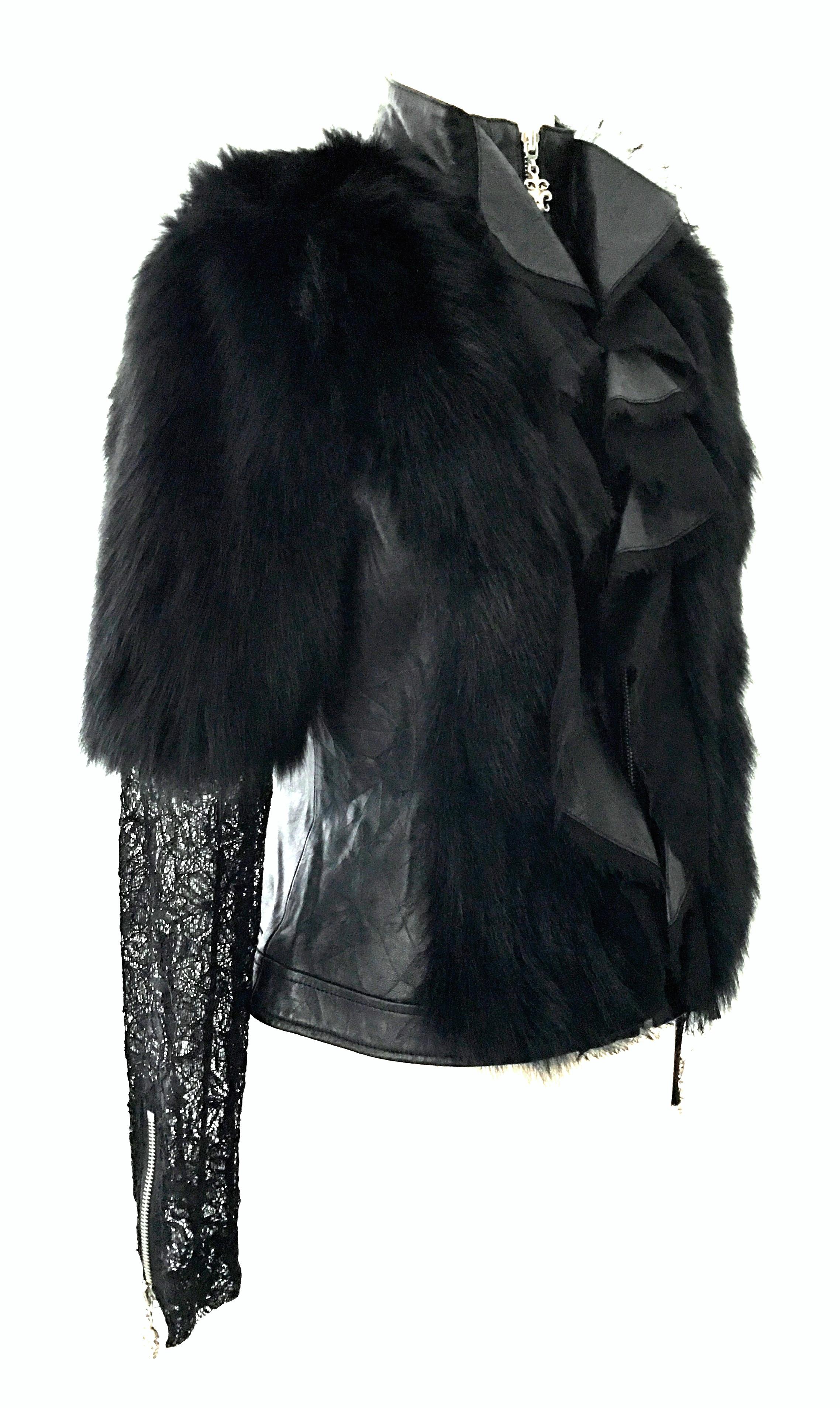 Black 21st Century & New Leather Fox & Lace Shirt Jacket By, Royal Underground For Sale