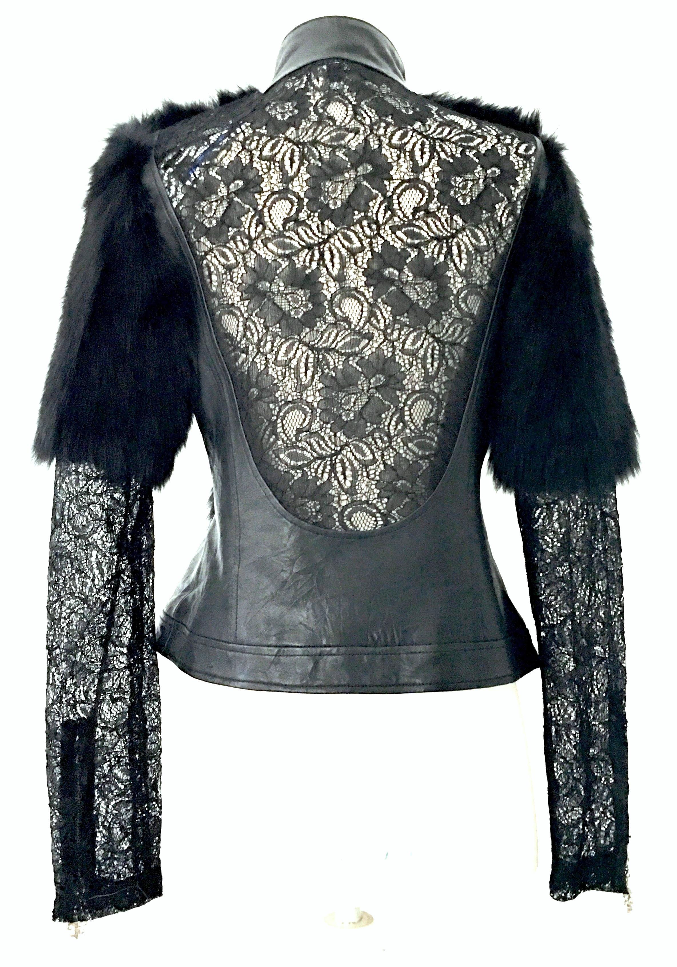 Black 21st Century & New Leather Fox & Lace Shirt Jacket By, Royal Underground For Sale