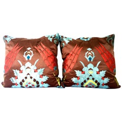 21st Century & New Pair of Moroccan Style Faux Silk Applique Pillows