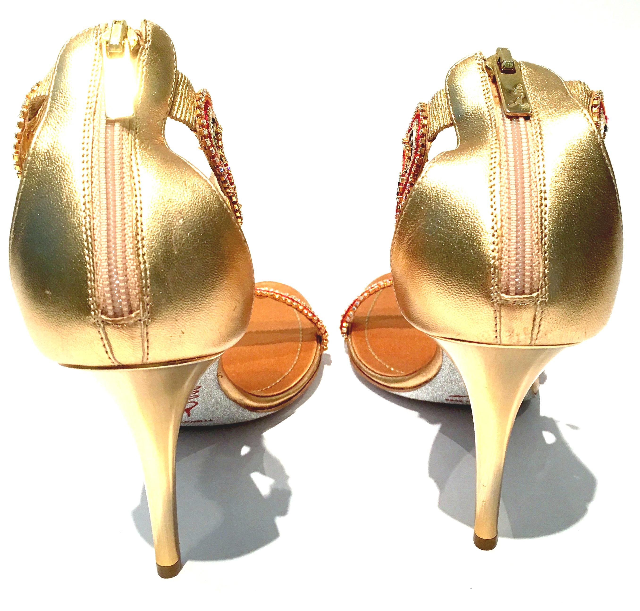 21st Century New Rene Caovilla Metallic Embellished Ankle Wrap Sandals  In Excellent Condition For Sale In West Palm Beach, FL