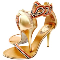 21st Century New Rene Caovilla Metallic Embellished Ankle Wrap Sandals 