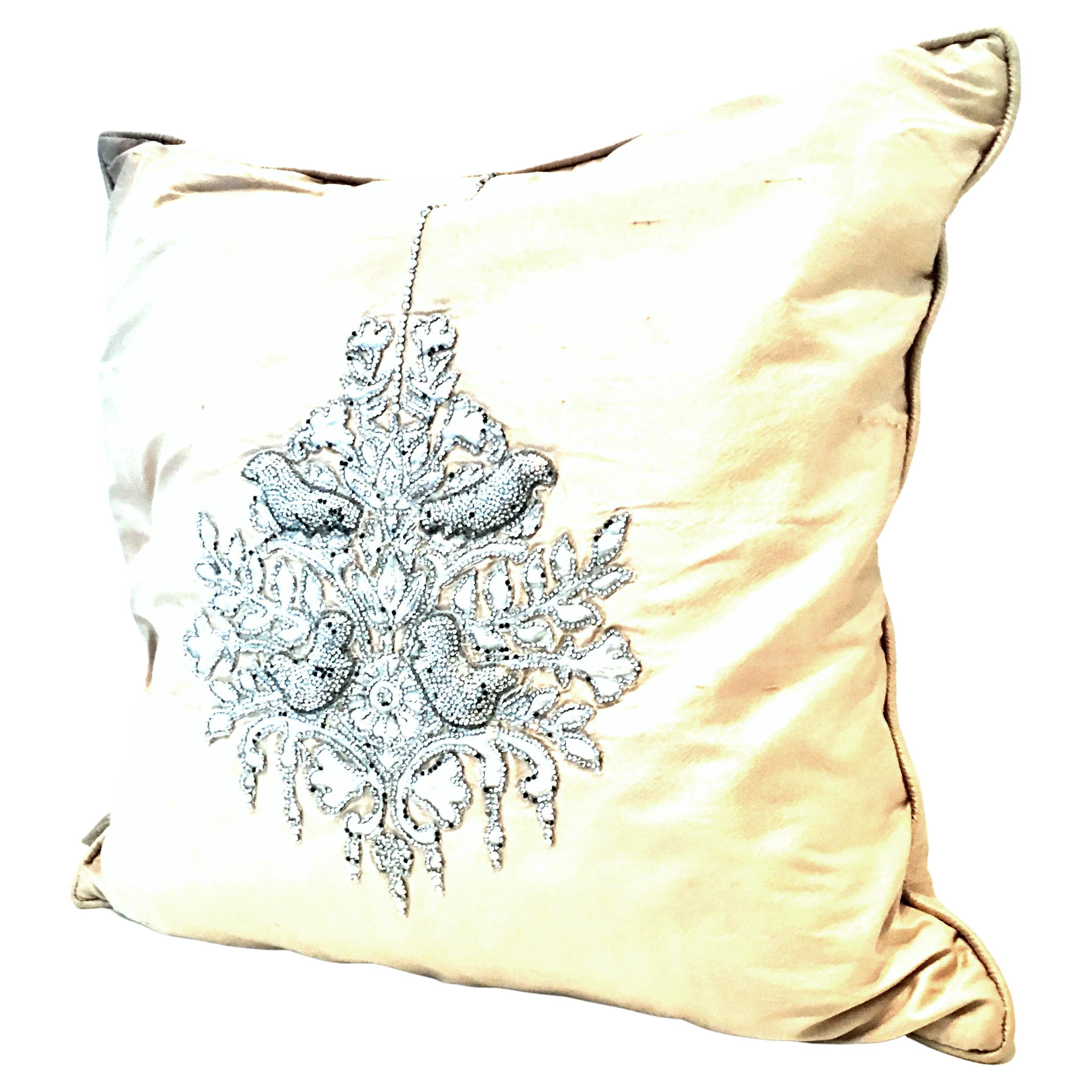 21st Century & NNew Silk and Swaorovski Crystal "Bird" Pillow by, Sivaana For Sale