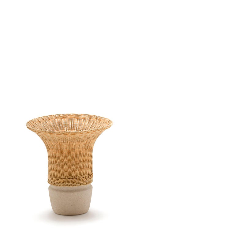 21st Century Nodo Woven Wicker and Ceramic Vase, by Bottega Intreccio In New Condition For Sale In Mogliano, Macerata