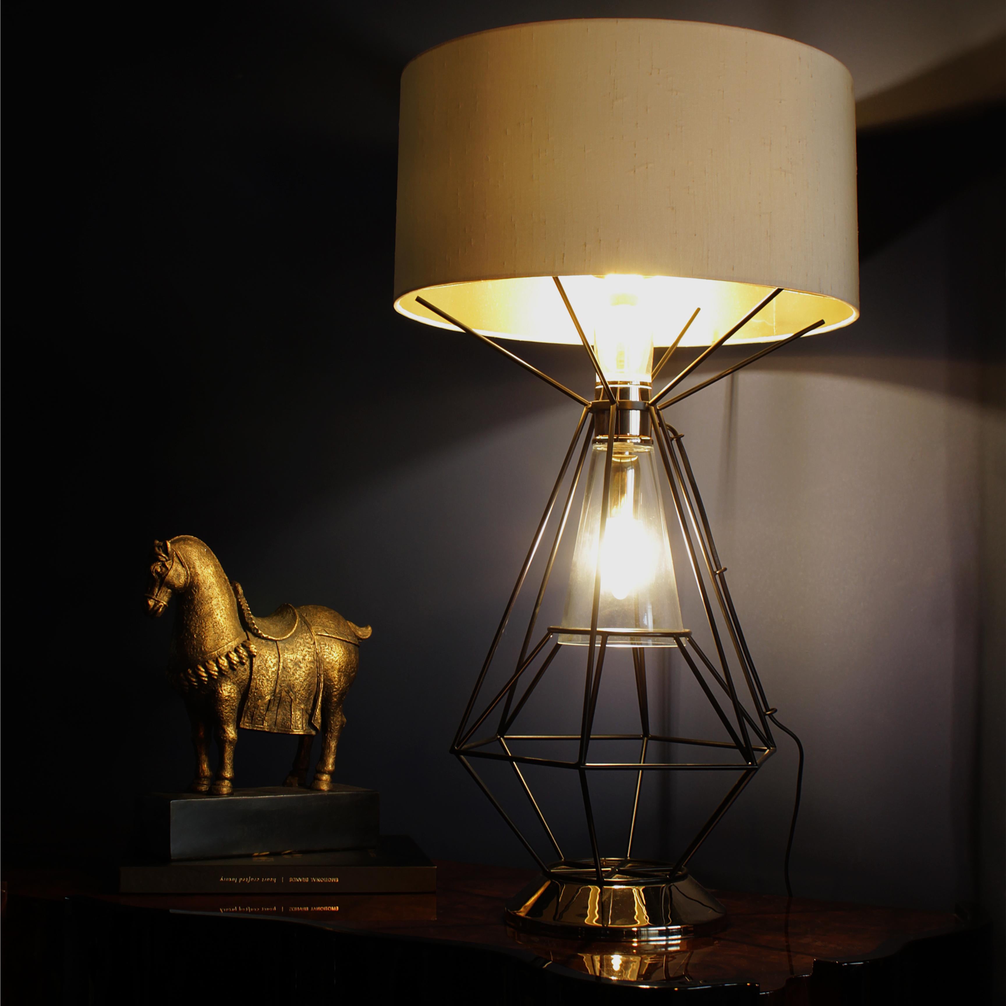 21st Century Nola Table Lamp Brass Glass Silk For Sale 2