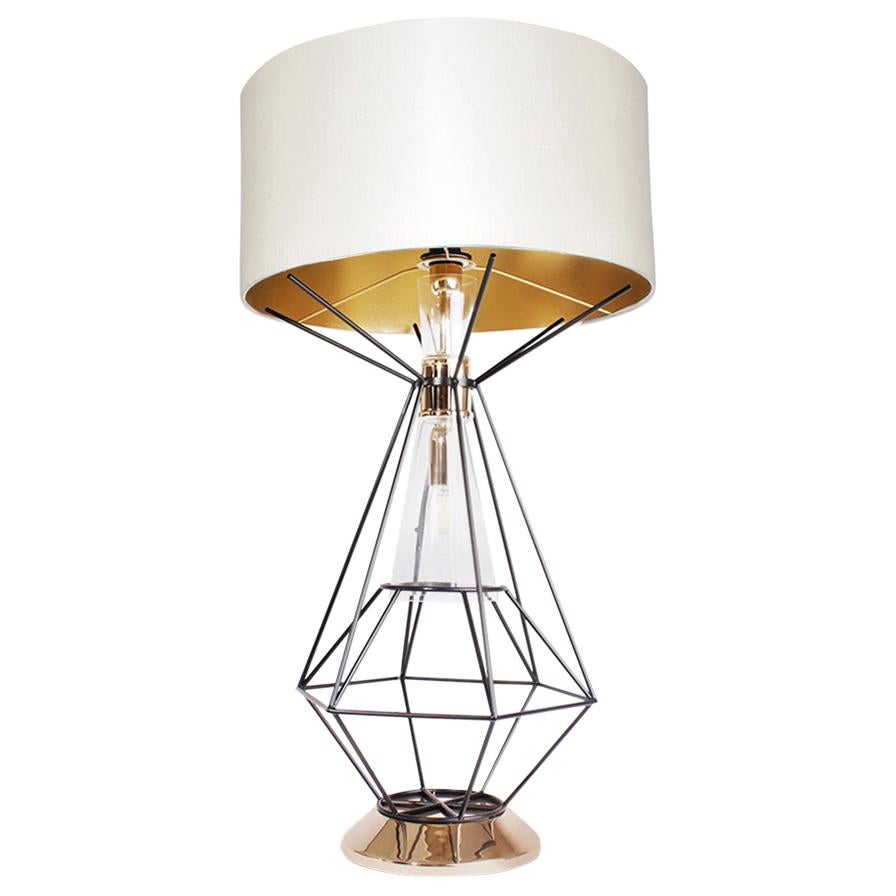 21st Century Nola Table Lamp Brass Glass Silk For Sale