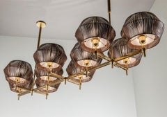 21st Century Novecento Brass and Eco Leather Chandelier by Roberto Lazzeroni