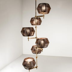 21st Century Novecento Brass and Eco Leather Chandelier by Roberto Lazzeroni