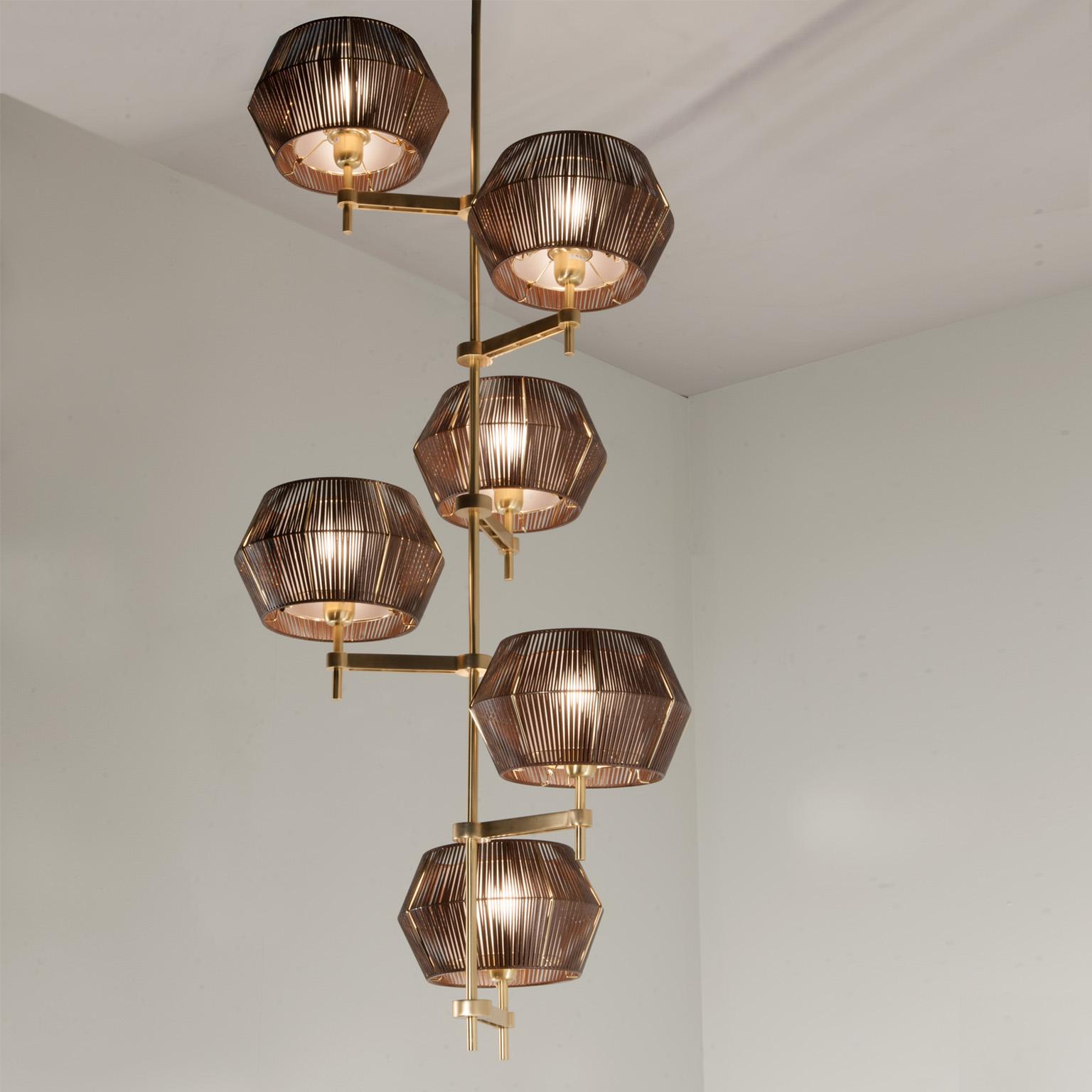 Modern 21st Century Novecento Brass and Eco Leather Chandelier by Roberto Lazzeroni For Sale