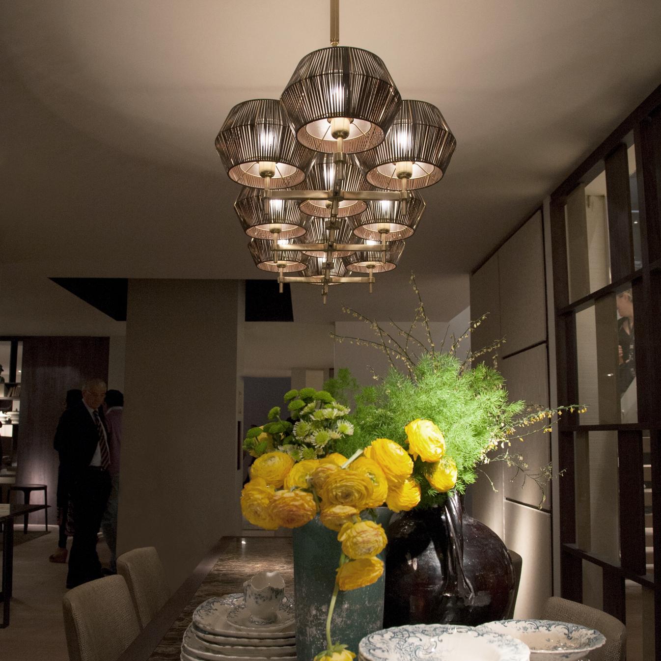 21st Century Novecento Brass and Eco Leather Chandelier by Roberto Lazzeroni For Sale 1