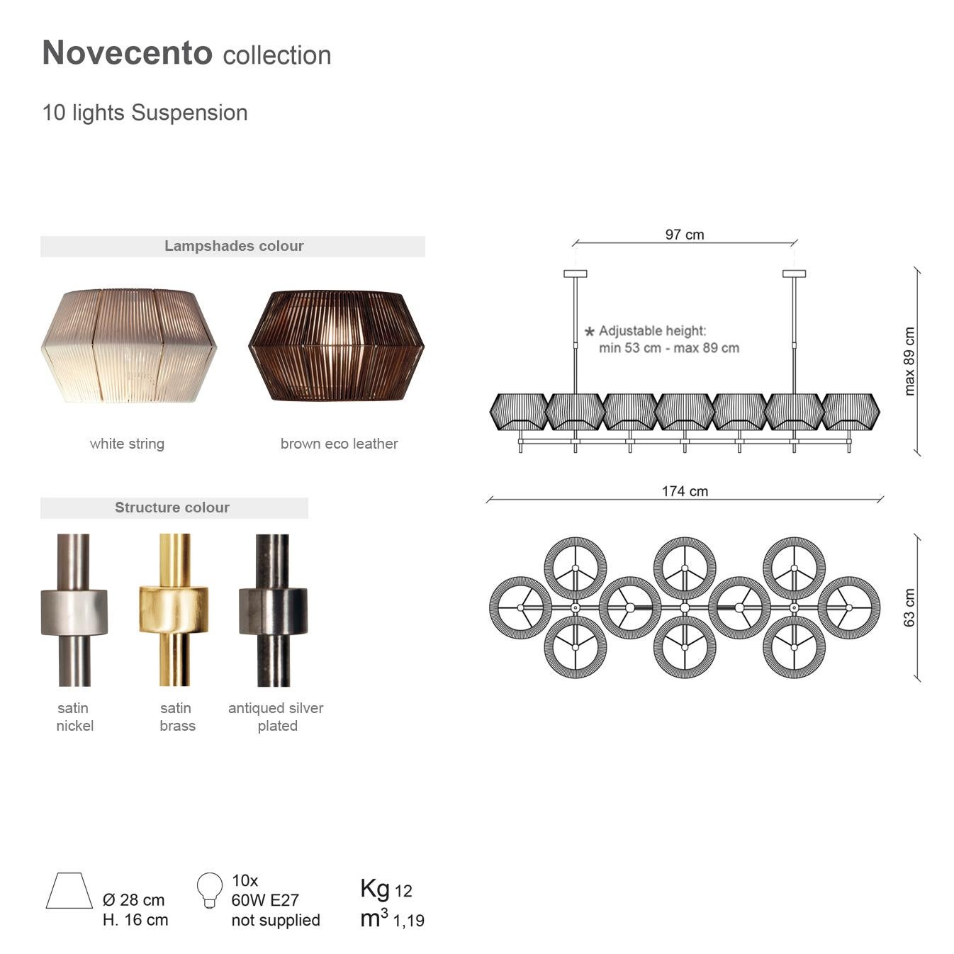 21st Century Novecento Brass and Eco Leather Chandelier by Roberto Lazzeroni For Sale 3