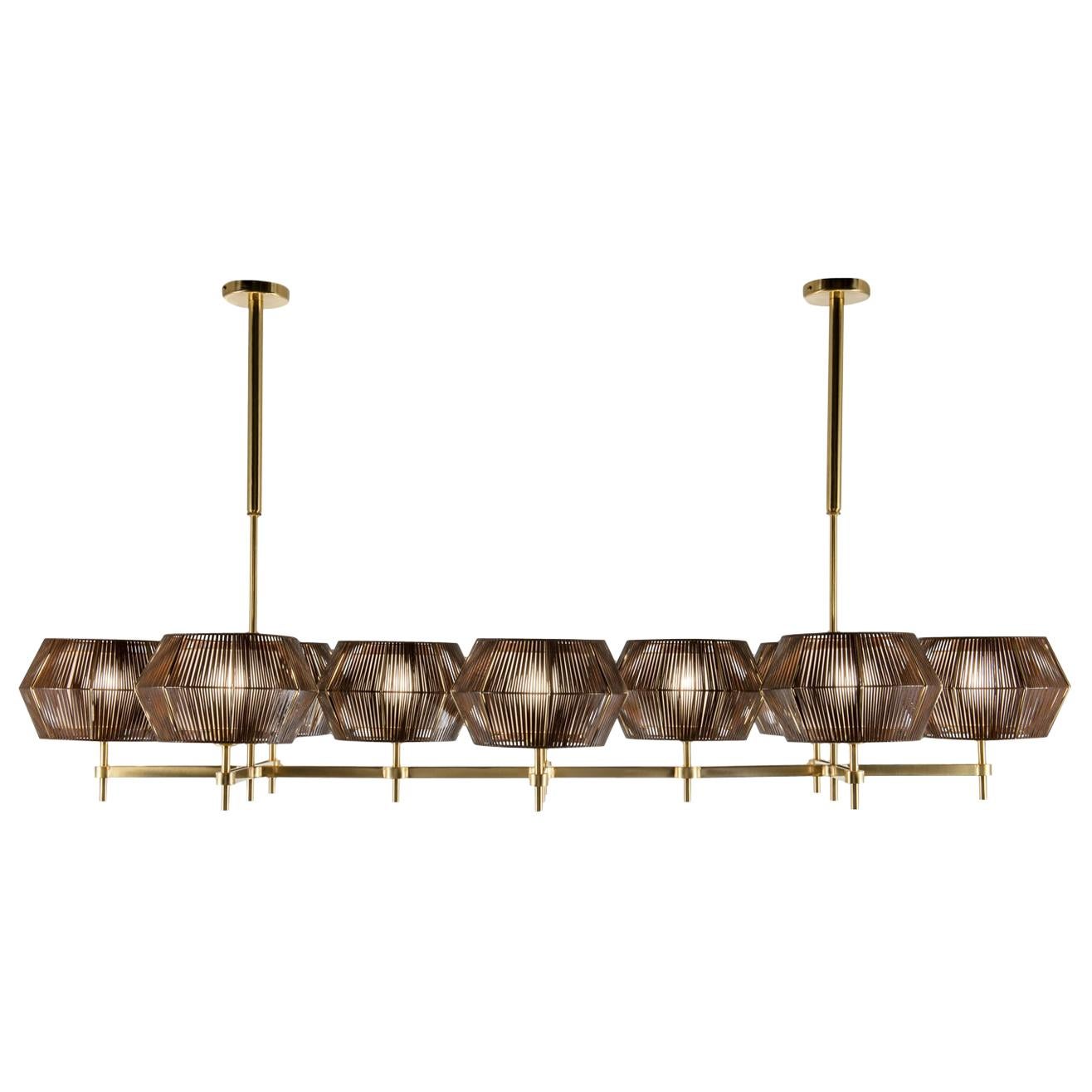 21st Century Novecento Brass and Eco Leather Chandelier by Roberto Lazzeroni