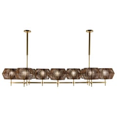 21st Century Novecento Brass and Eco Leather Chandelier by Roberto Lazzeroni