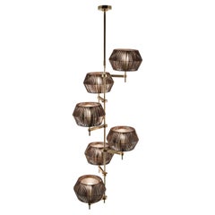 21st Century Novecento Brass and Eco Leather Chandelier by Roberto Lazzeroni