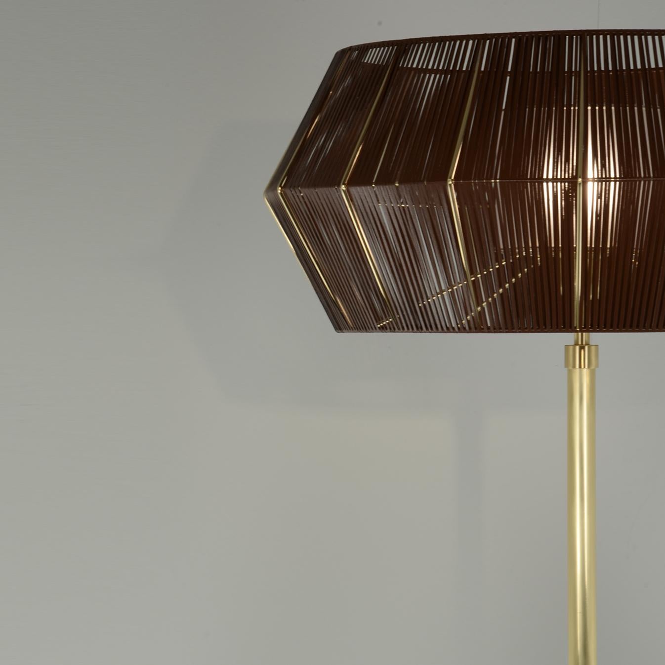 Modern 21st Century Novecento Brass and Eco Leather Floor Lamp by Roberto Lazzeroni For Sale