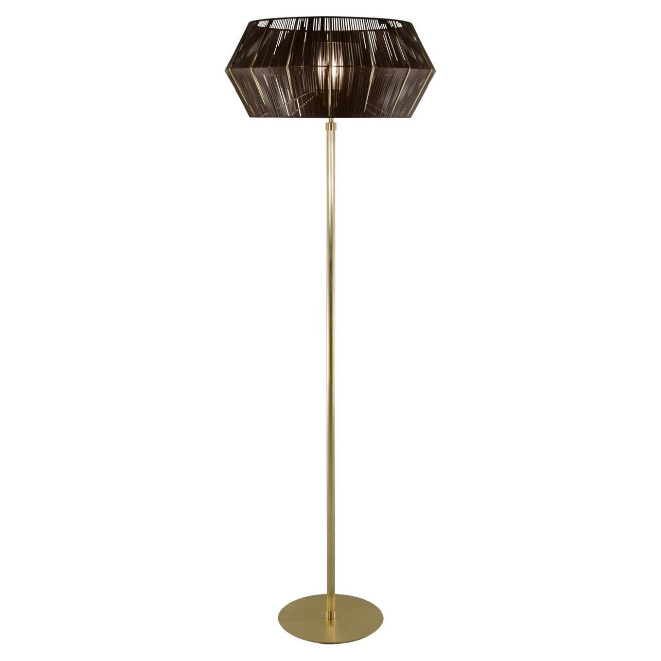 21st Century Novecento Brass and Eco Leather Floor Lamp by Roberto Lazzeroni For Sale