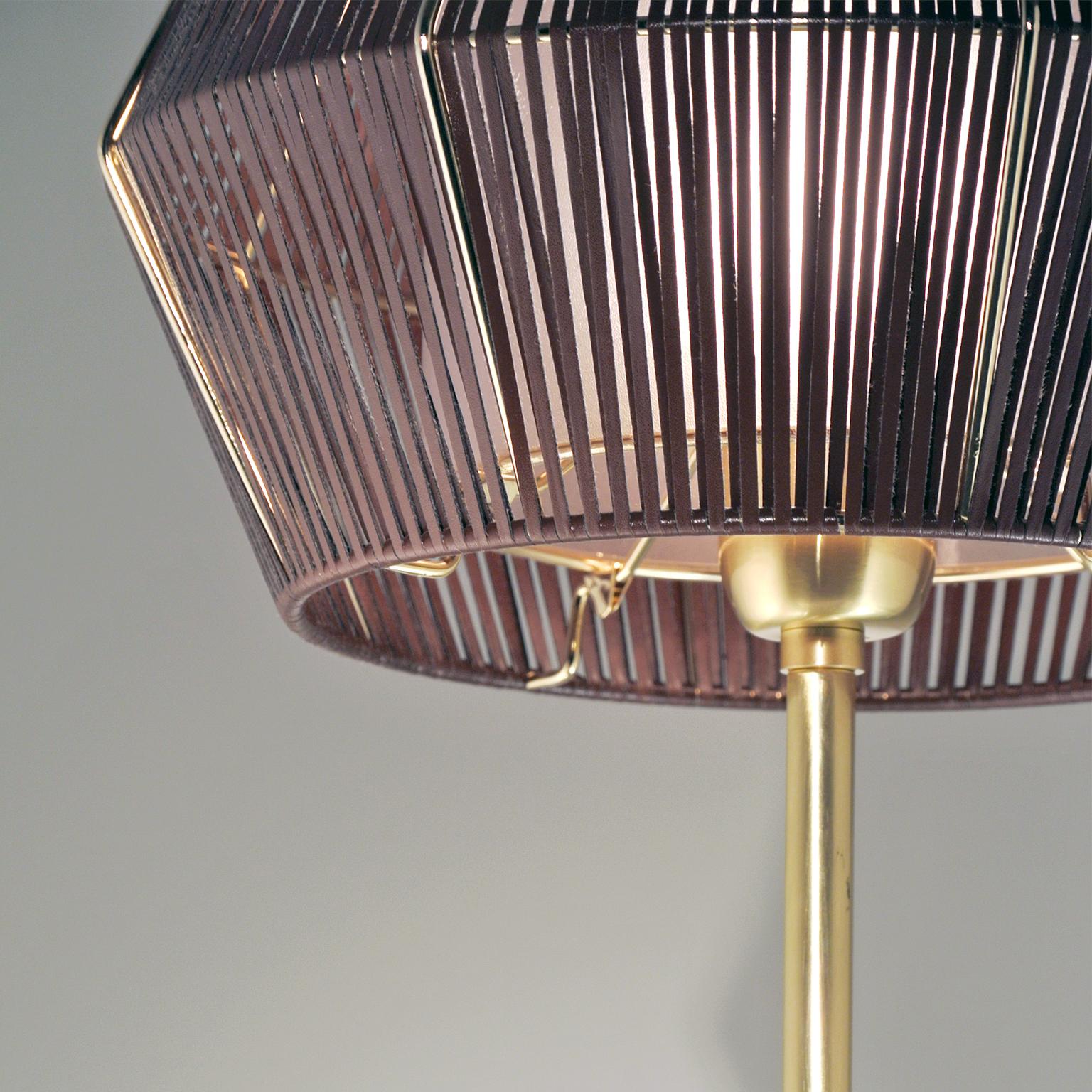 Italian 21st Century Novecento Brass and Eco Leather Table Lamp by Roberto Lazzeroni For Sale