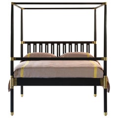 21st Century Oak and Brass-Plated Steel Four Poster Bed the Campaign Bed