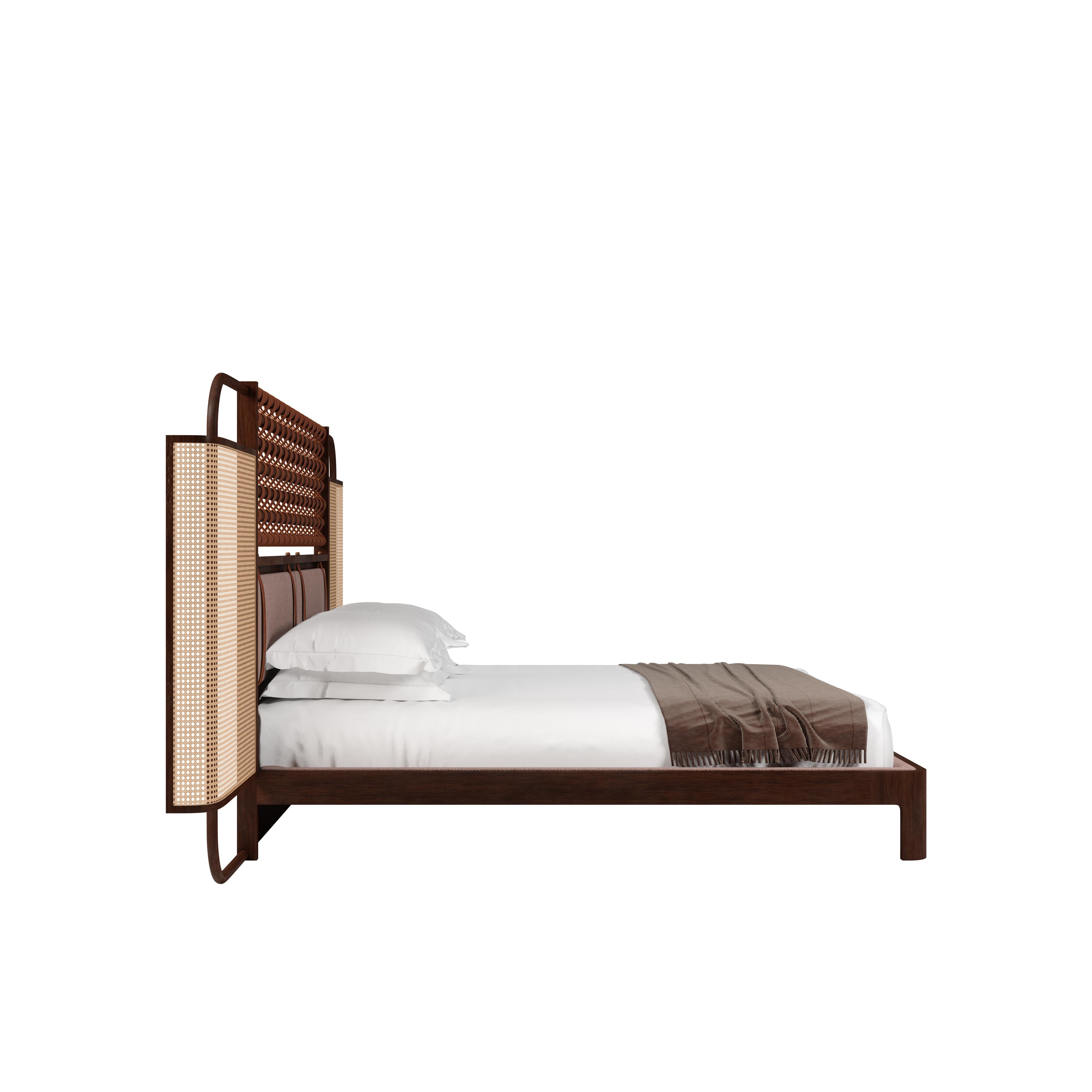 21st Century O'Connell I Bed Rattan Brass Wood Leather For Sale 1