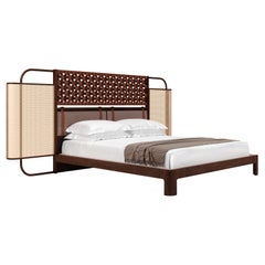 21st Century O'Connell I Bed Rattan Brass Wood Leather