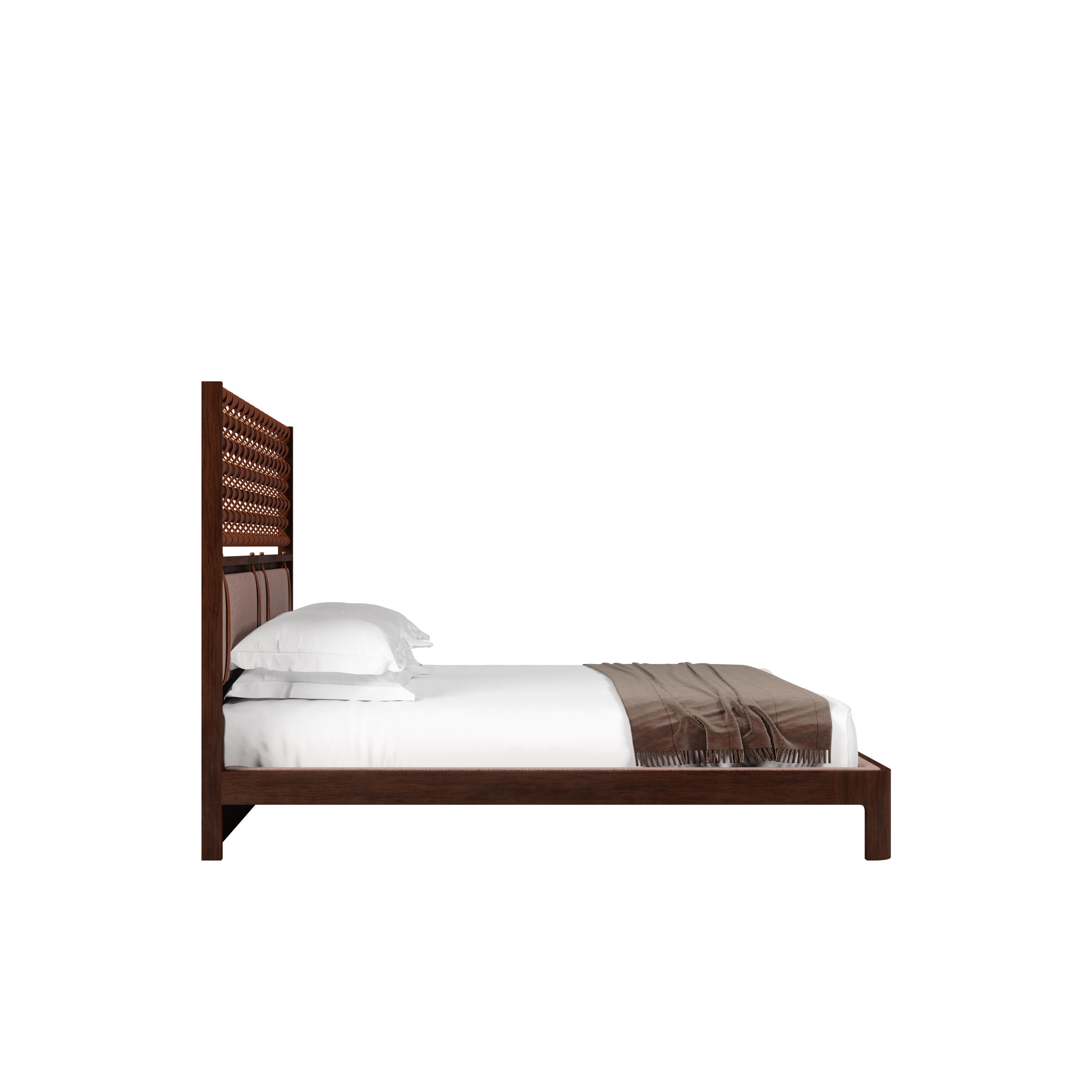 Contemporary 21st Century O'Connell II Bed Brass Wood Leather For Sale