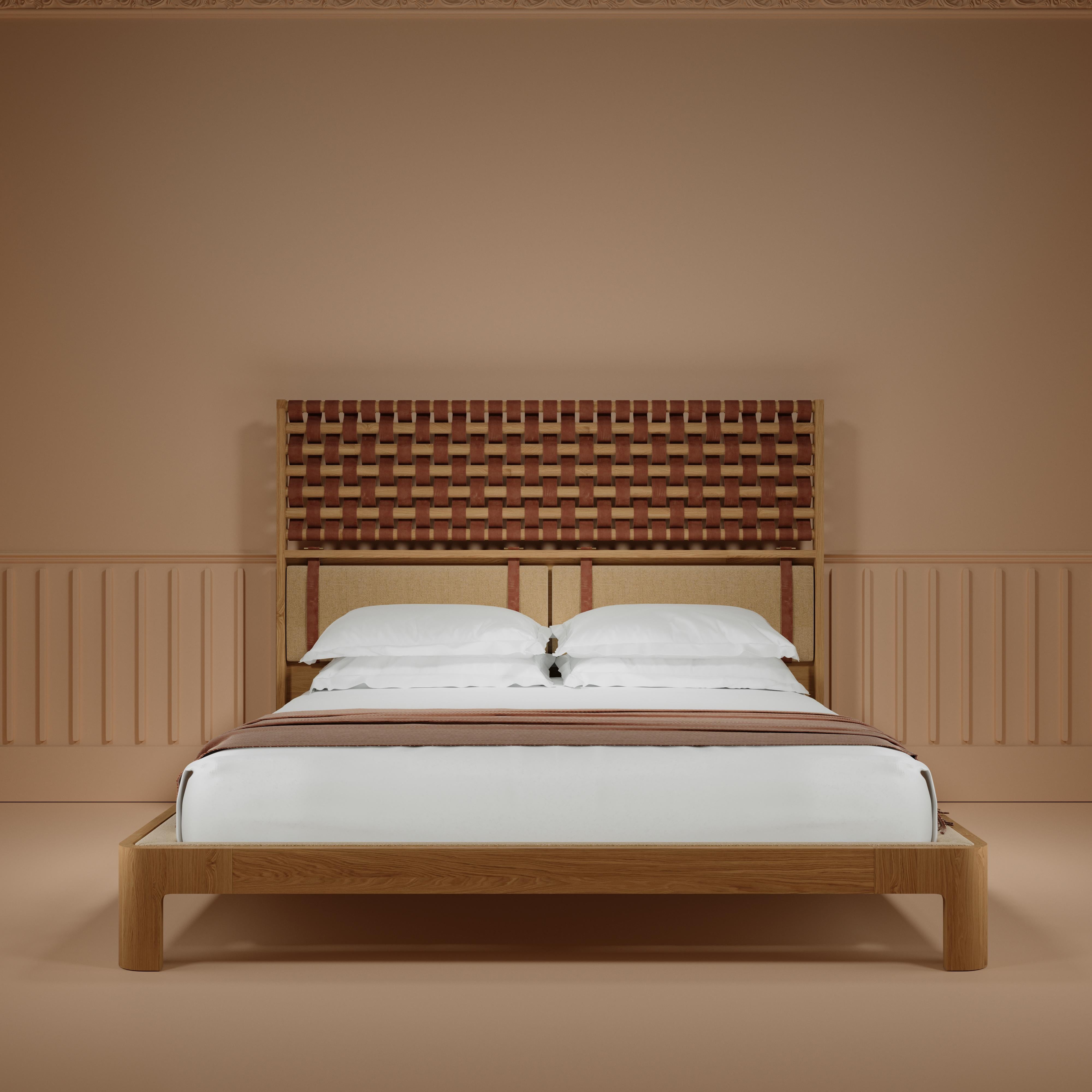21st Century O'Connell II Bed Brass Wood Leather For Sale 1
