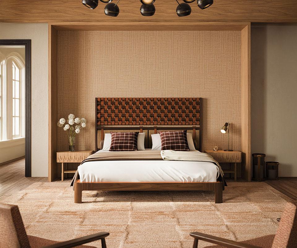 21st Century O'Connell II Bed Wood Leather Handmade in Portugal by Wood Tailors For Sale 4