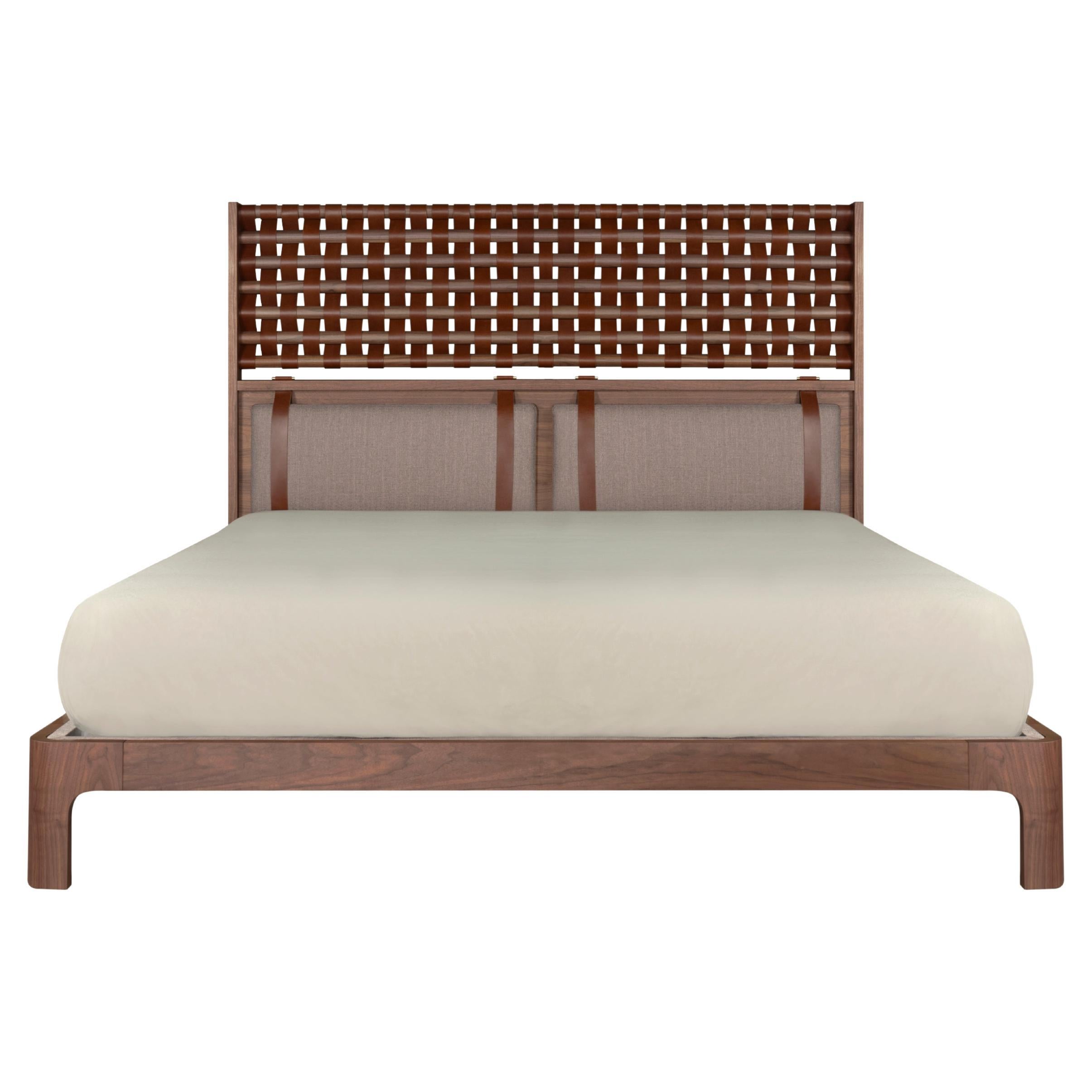 Lit O'Connell II du 21e siècle en bois et cuir fabriqué à la main au Portugal par Wood Tailors