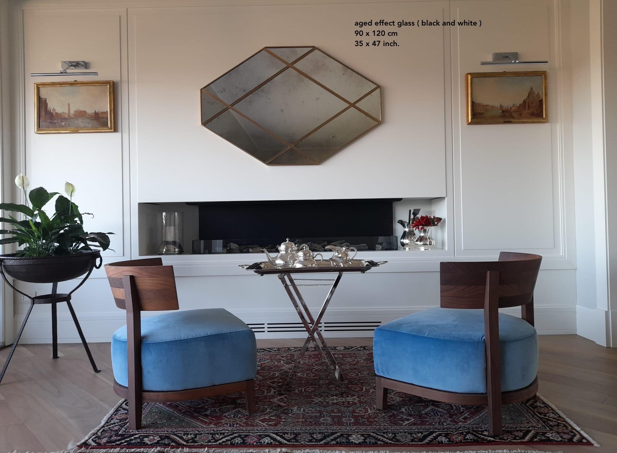 Miroir octogonal de style Art déco du 21e siècle à panneaux de laiton bronze 90 x 120 cm en vente 1