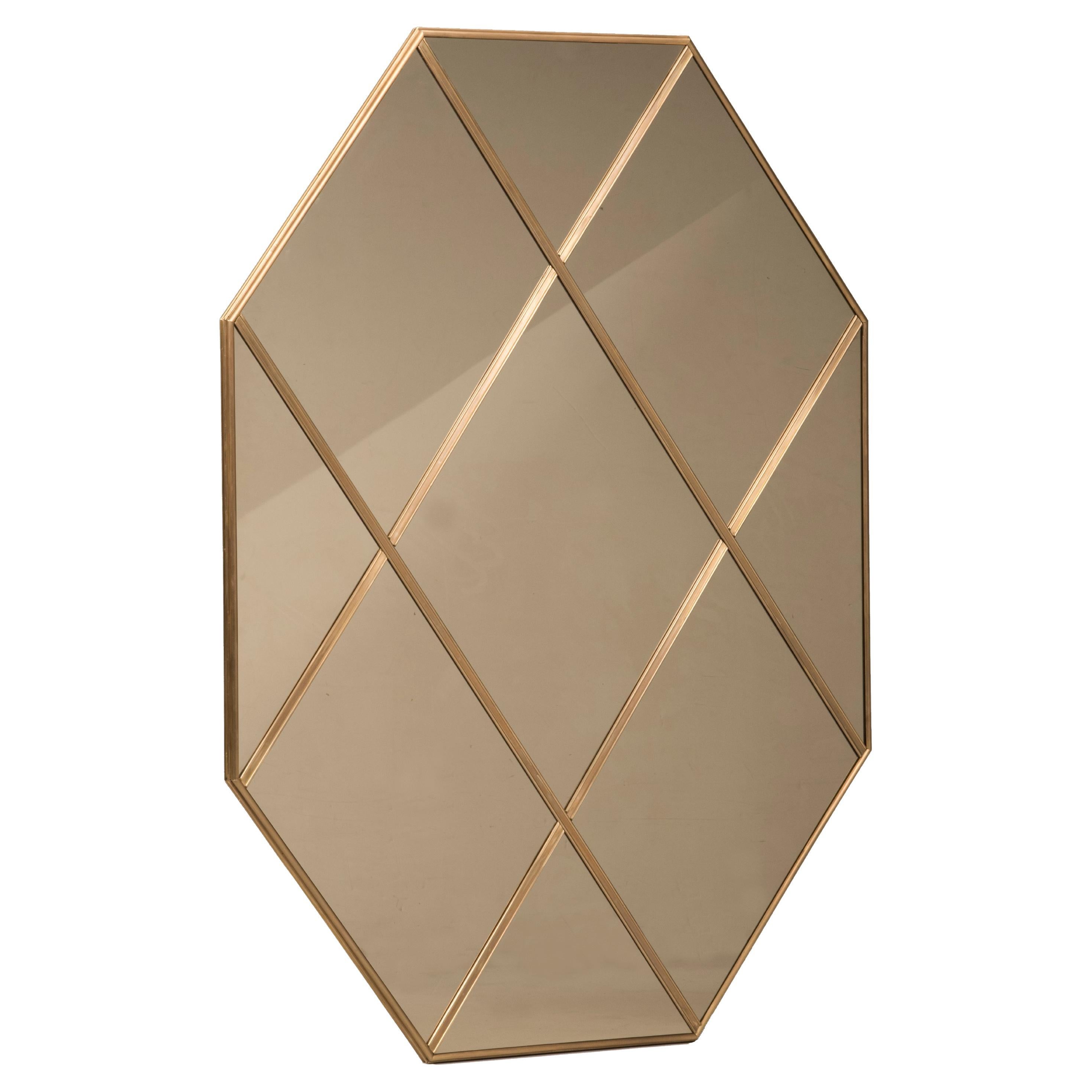 21st Century Octagonal Art Deco Style Brass Paneled Bronze Mirror 90 X 120 CM For Sale