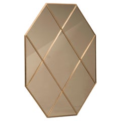21st Century Octagonal Art Deco Style Brass Paneled Bronze Glass Mirror