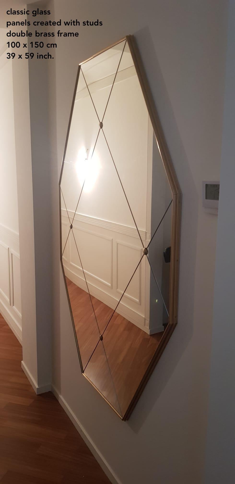 Contemporary 21st Century Octagonal Art Deco Style Brass Paneled Classic Mirror 110 X 160 CM For Sale