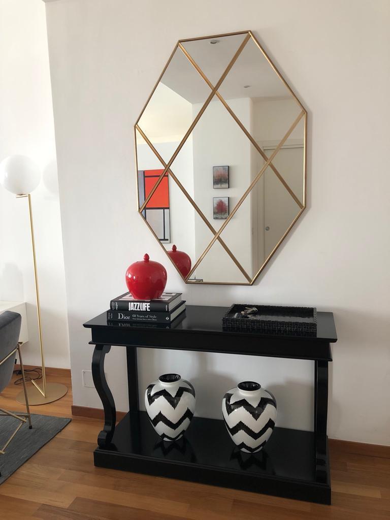 Ottone Specchio classico ottagonale del 21° secolo in stile Art Deco con pannelli in ottone 100 X 150 CM in vendita