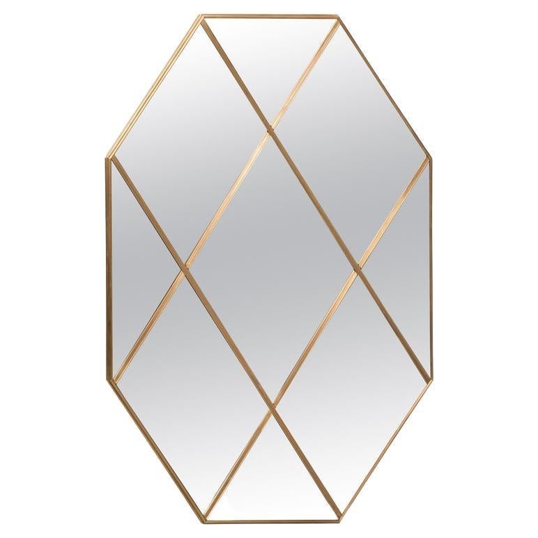 21st Century Octagonal Art Deco Style Brass Paneled Classic Mirror 110 X 160 CM For Sale