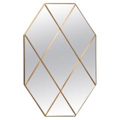 21st Century Octagonal Art Deco Style Brass Paneled Classic Glass Mirror