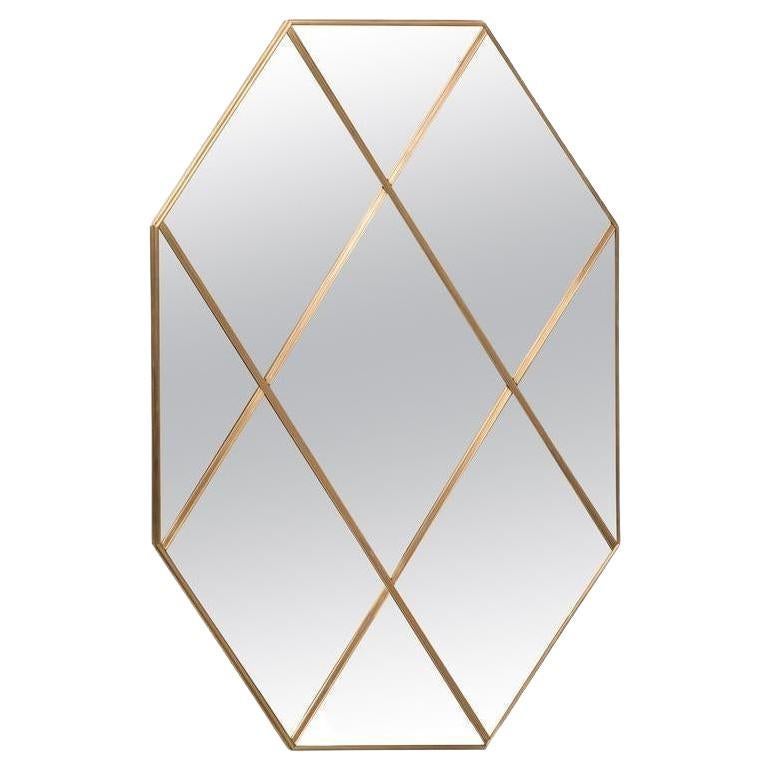 21st Century Octagonal Art Deco Style Brass Paneled Classic Mirror 100 X 150 CM